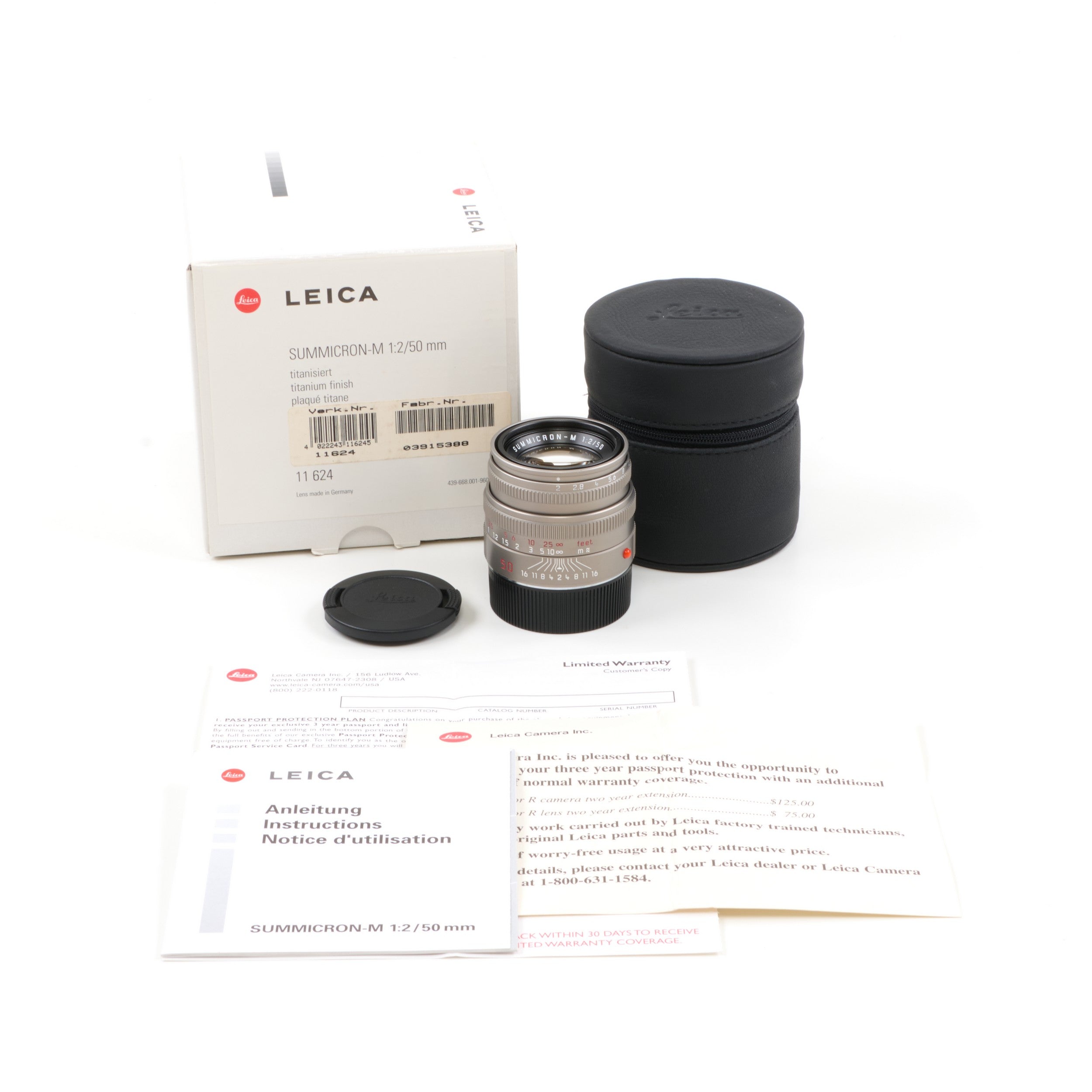 Leica 50mm f2 Summicron-M Titanium + Doos