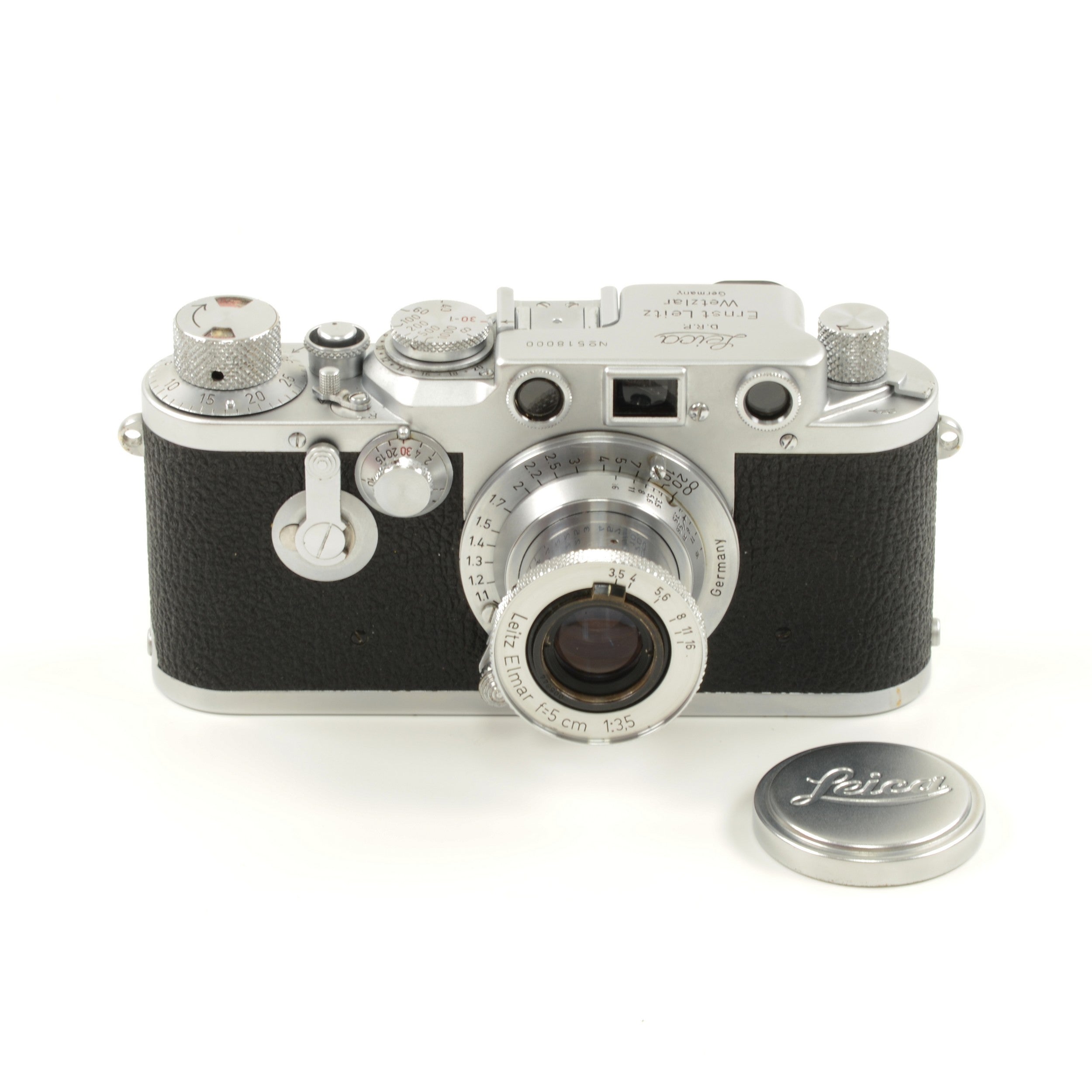 Leica IIIC Conversie IIIF + Leitz 50mm f3.5 Elmar + Doos Extreem Mooi Nummer!!!