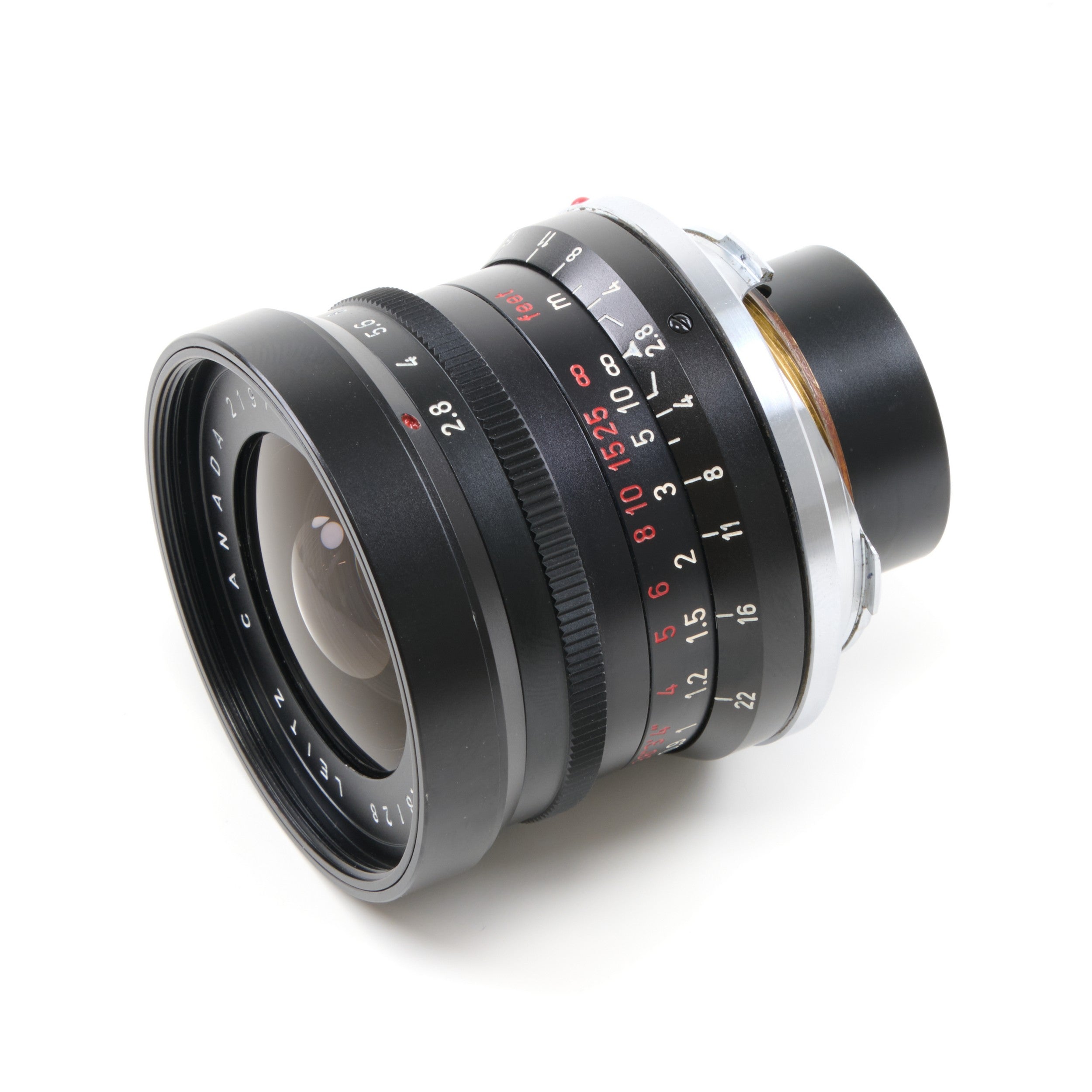 Leitz 28mm f2.8 Elmarit 9 Element Black Paint Stopper Canada + Zonnekap + Doos