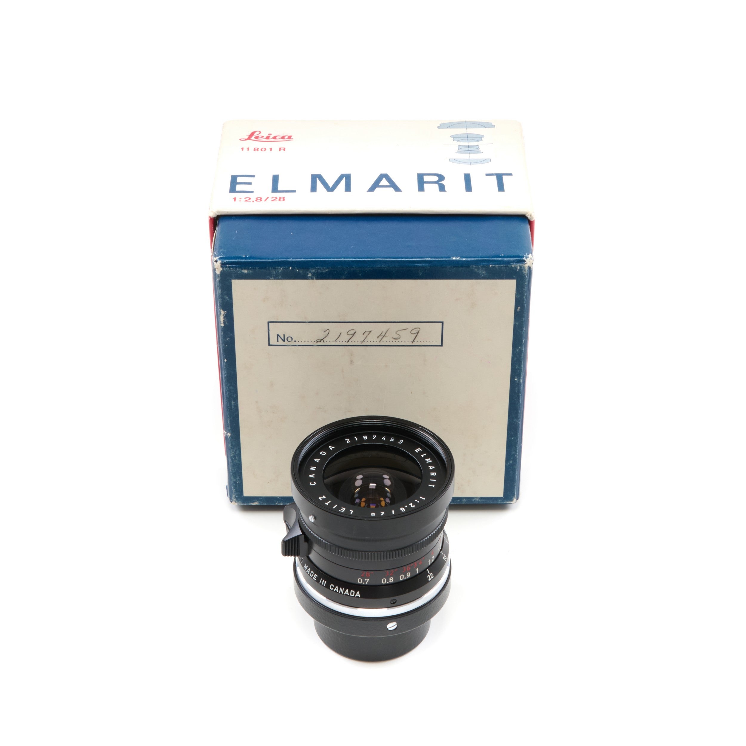 Leitz 28mm f2.8 Elmarit 9 Element Black Paint Stopper Canada + Zonnekap + Doos