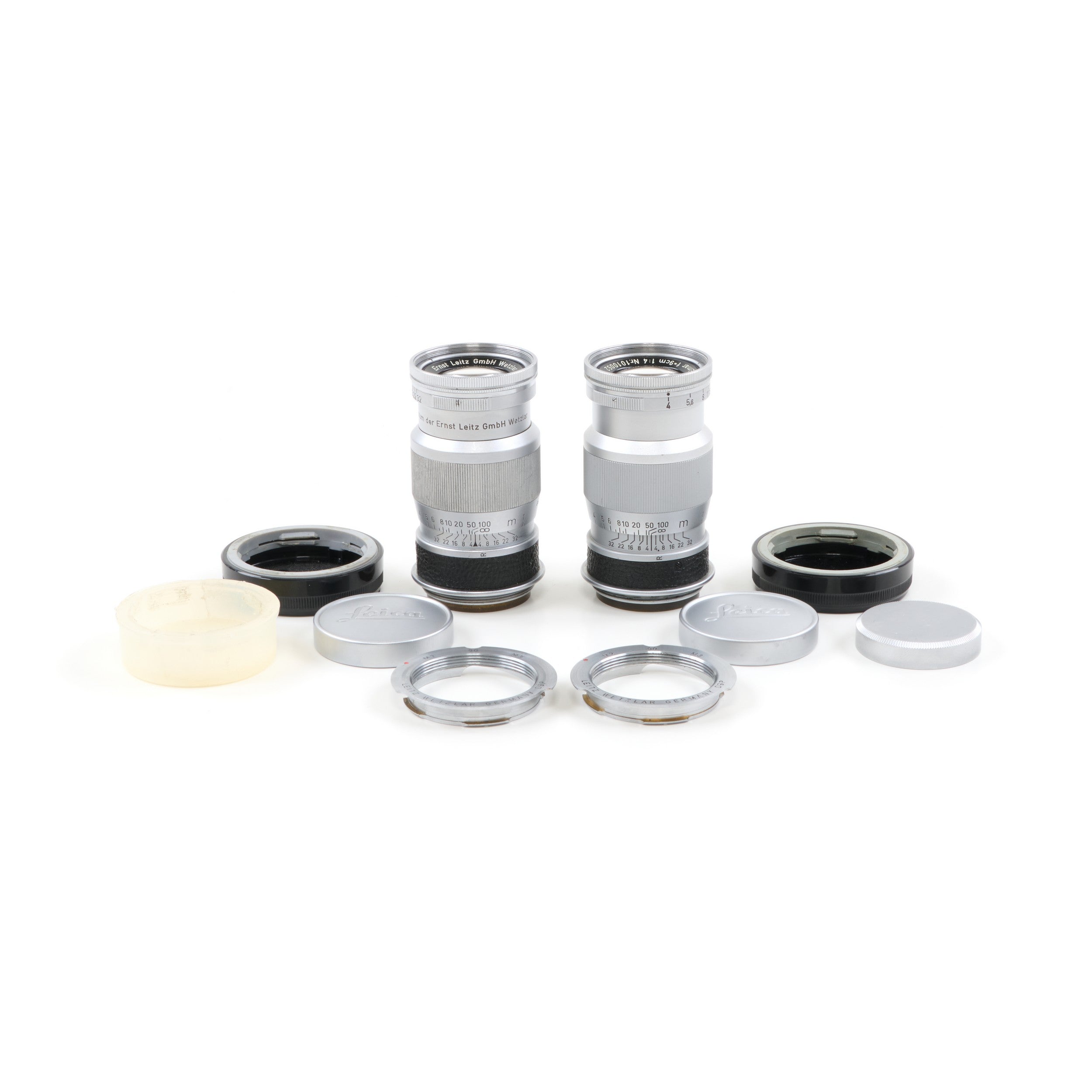 2x Leitz 90mm f4 Elmar M39 Prototype Lens Eigentum der Ernst Leitz GmbH Wetzlar Opeenvolgende Nummers