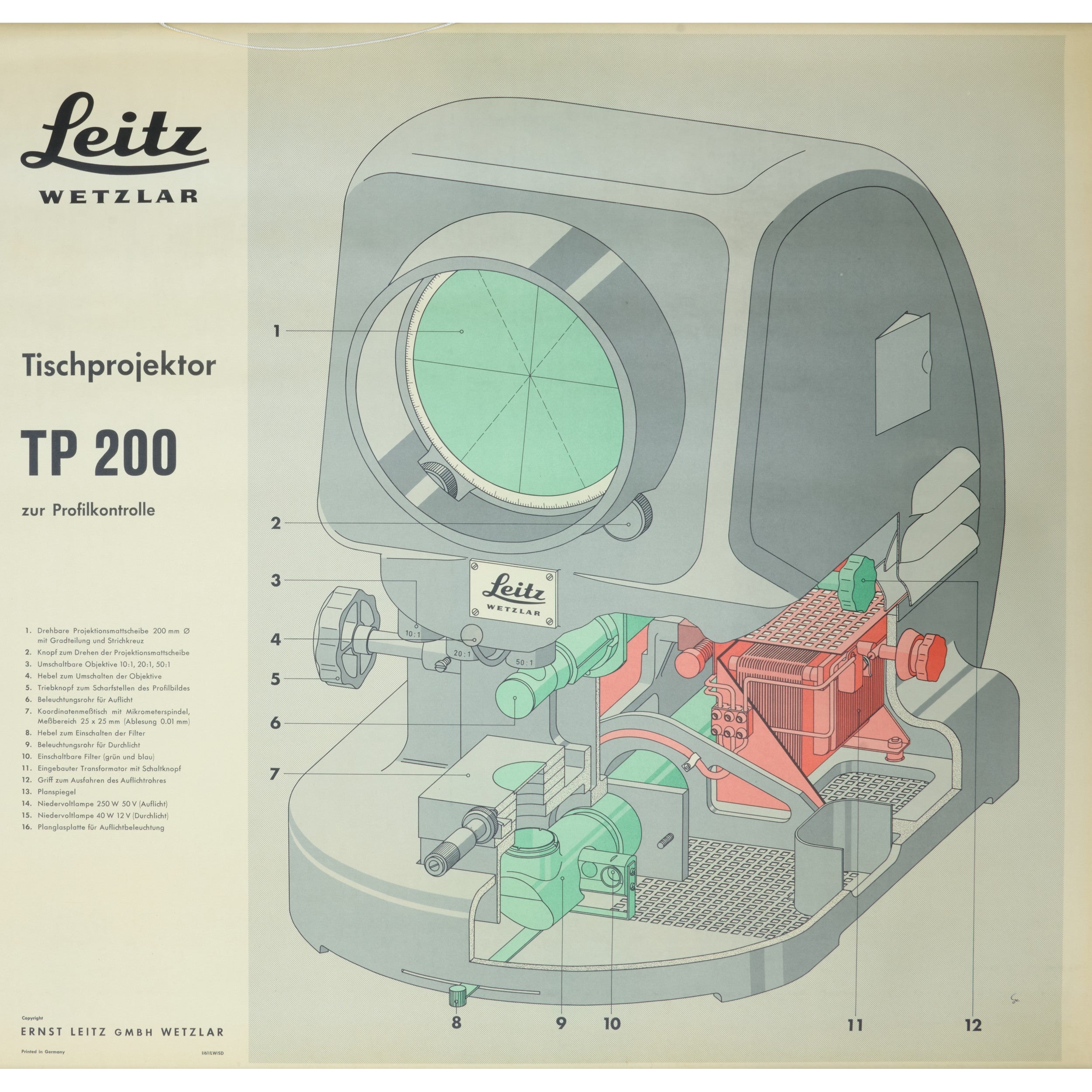 Leitz Tafelprojector TP 200 - Optische Bank Vergelijkingsposter Duits 1961