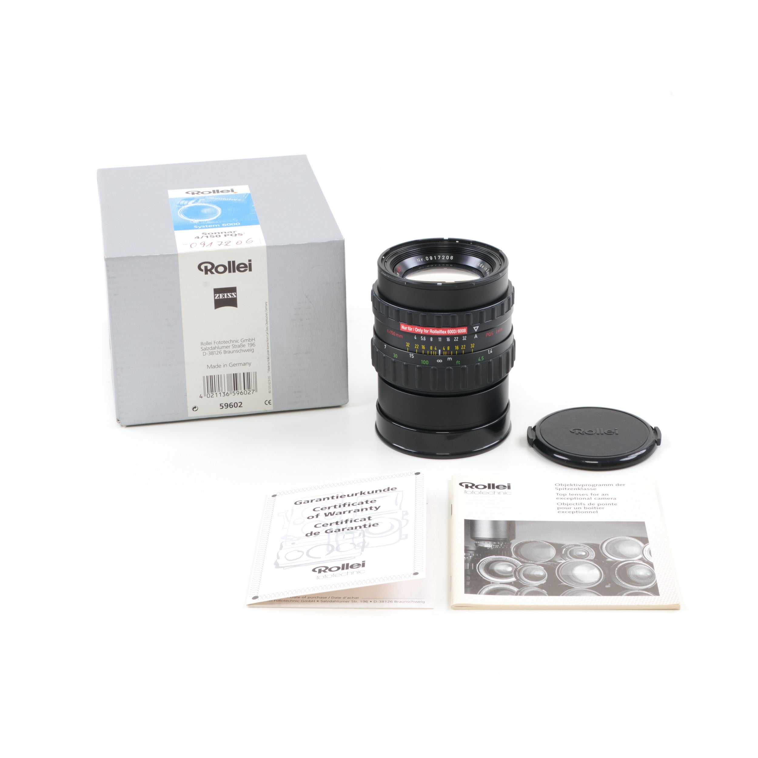 Rollei 150mm f4 Sonnar HFT PQS Voor 6003 / 6008 + Doos