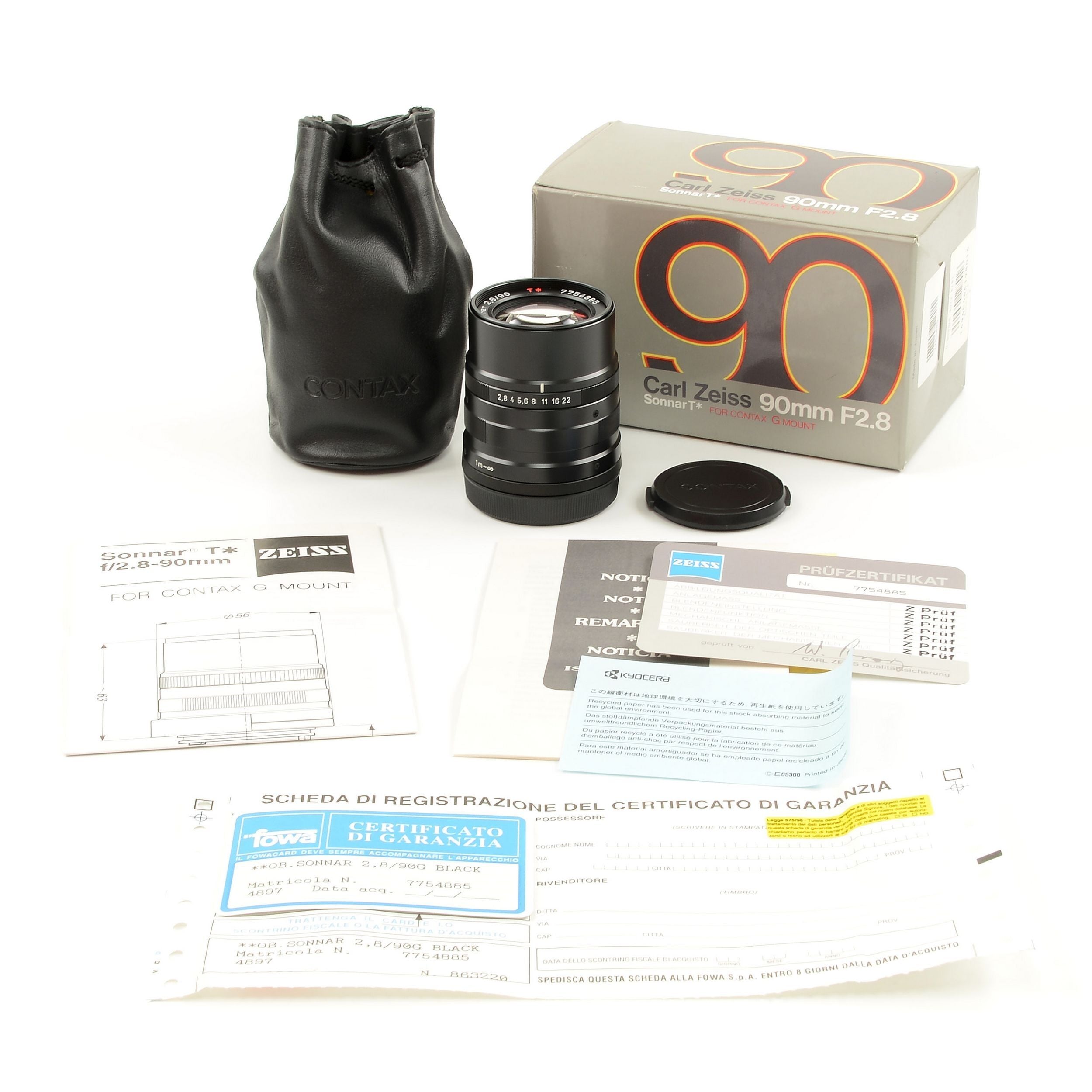 Carl Zeiss 90mm f2.8 Sonnar T* Zwart Voor Contax G1 / G2 + Doos