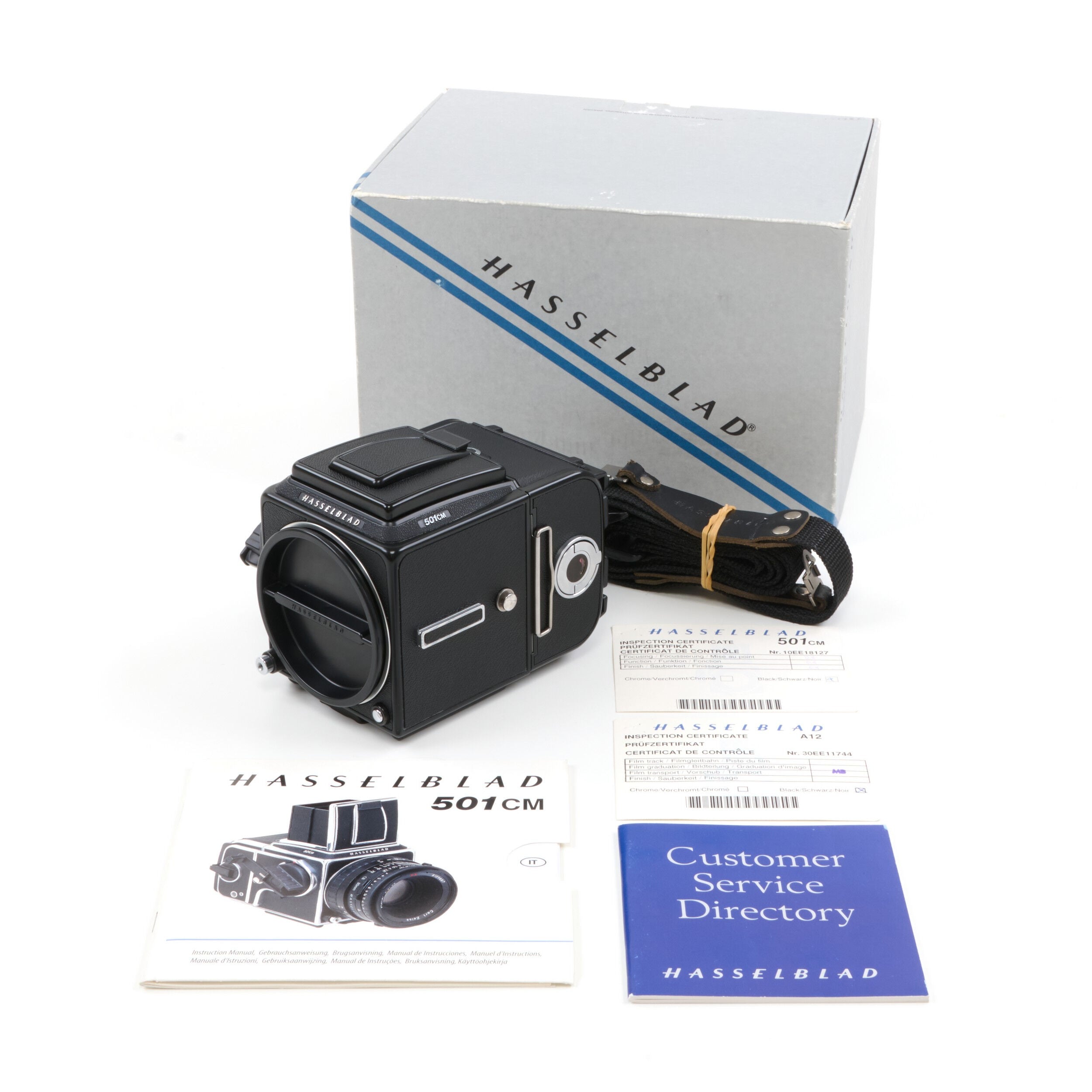 Hasselblad 501CM Zwart + A12 +Doos