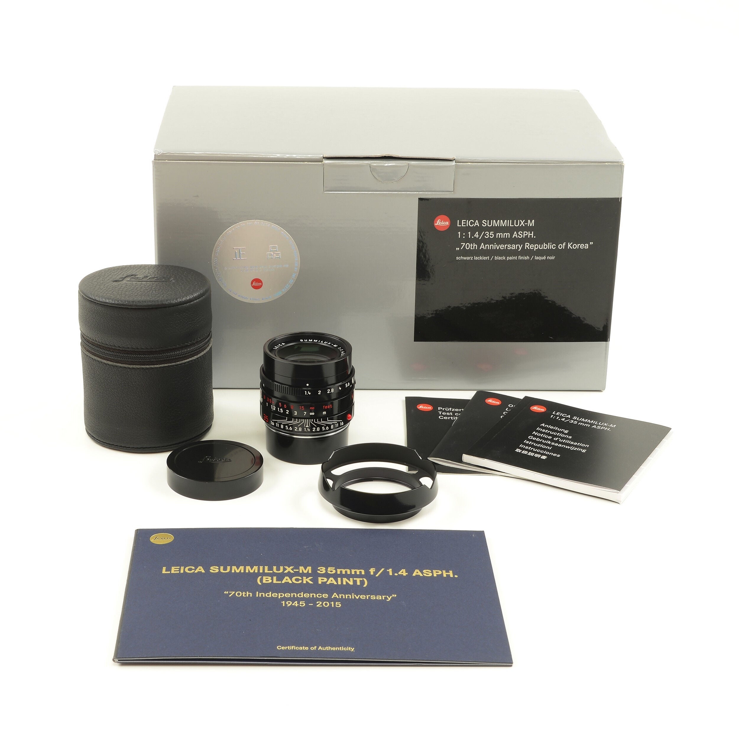 Leica 35mm f1.4 Summilux-M ASPH FLE Black Paint "70th Anniversary Republic of Korea" + Doos
