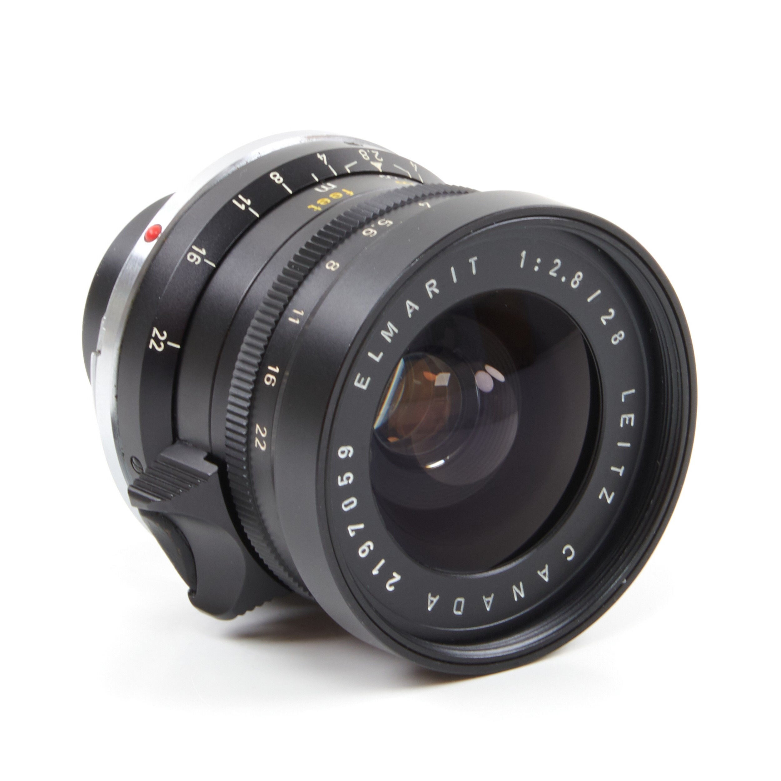 Leitz 28mm f2.8 Elmarit 9 Element Black Paint Stopper Canada + Zonnekap