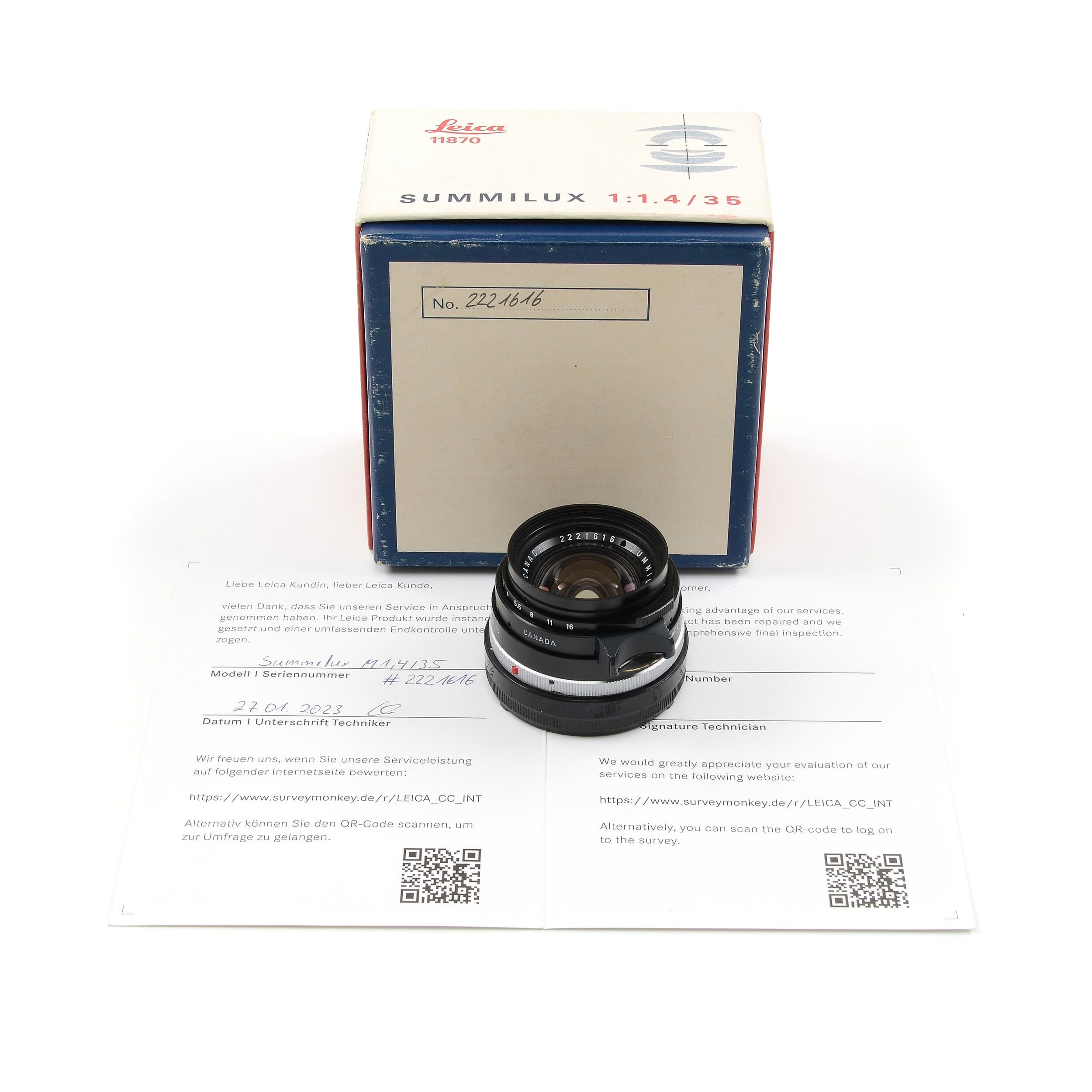 Leitz 35mm f1.4 Summilux Black Paint Stopper + Doos