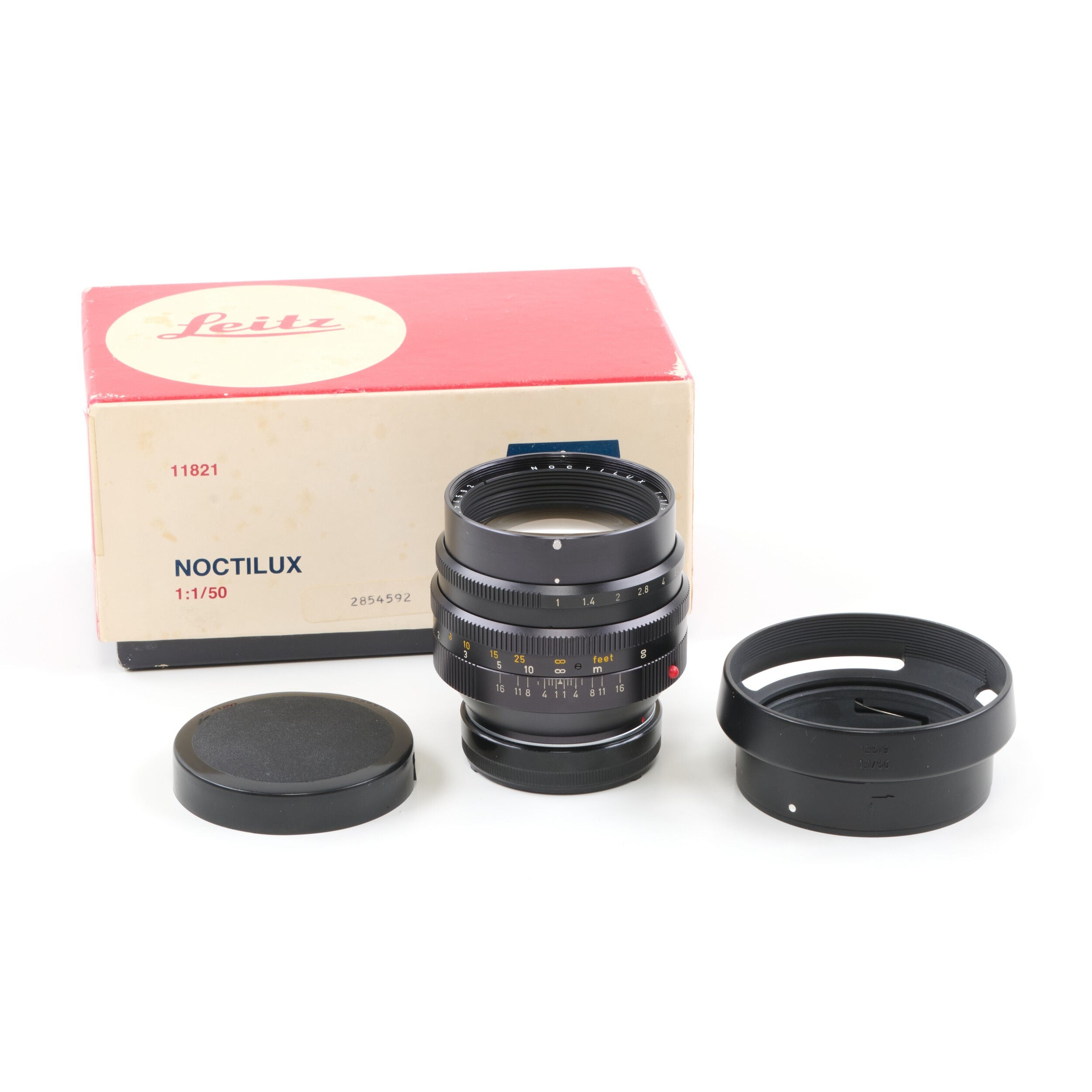 Leitz 50mm f1 Noctilux E58 + 12519 Zonnekap 2e Batch + Doos