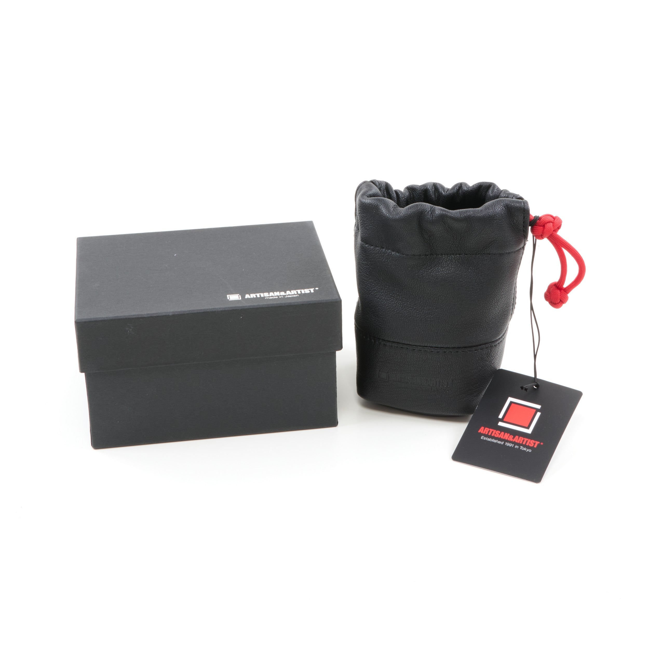 Artisan & Artist Lens Pouch Zwart Leer + Doos