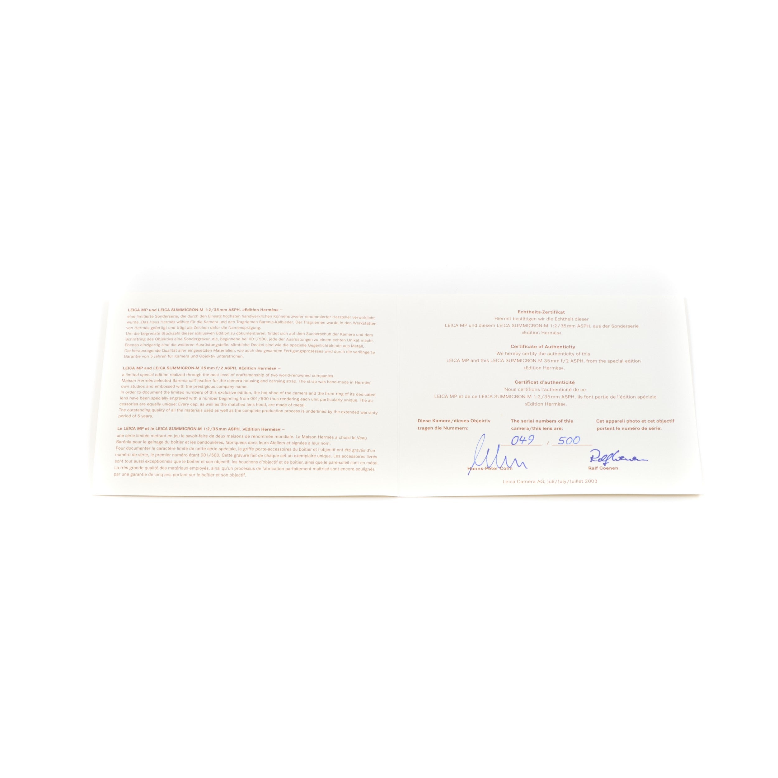 Leica MP Hermès Set + Doos