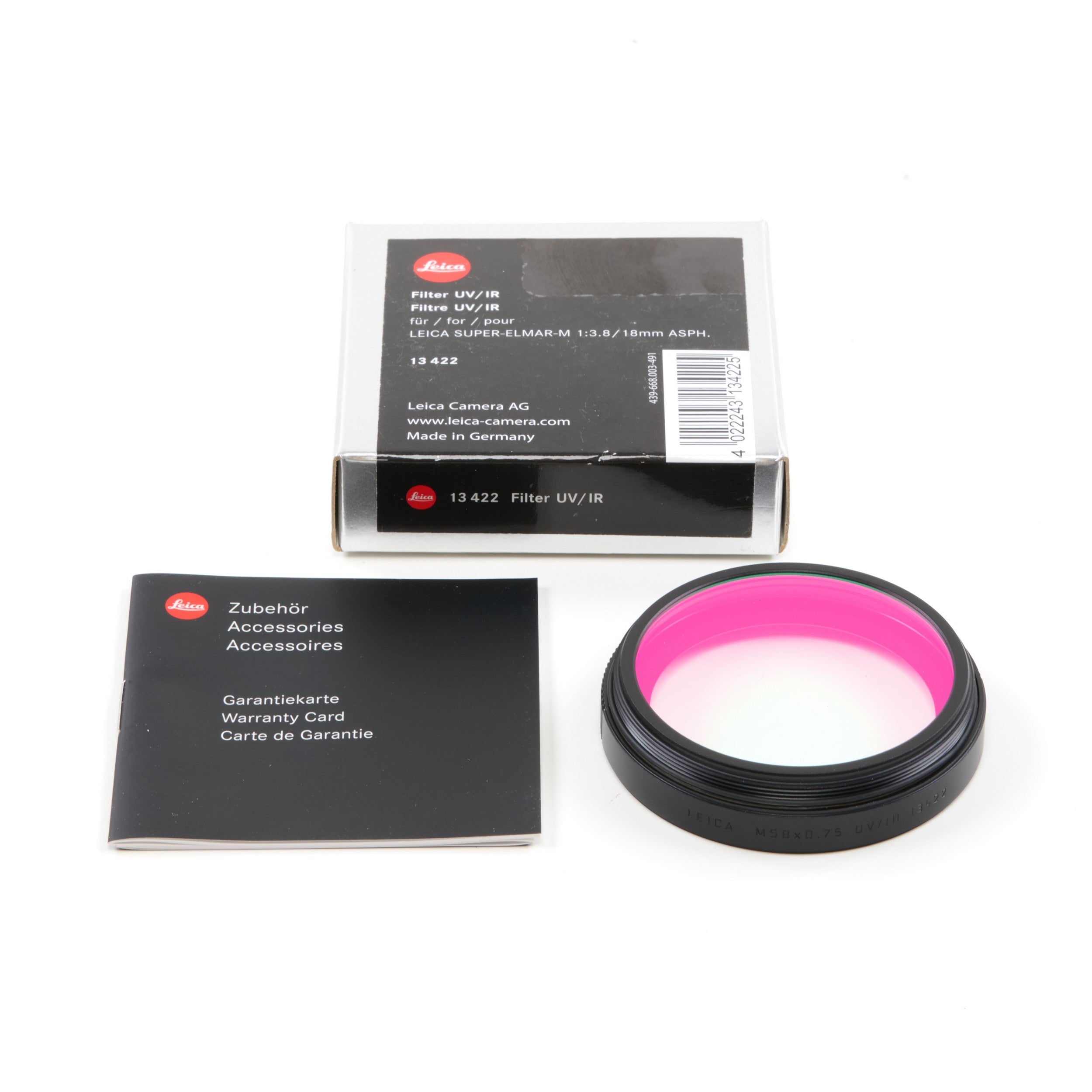 Leica UV/IR Filter Voor 18mm Super-Elmar-M Lenzen + Doos