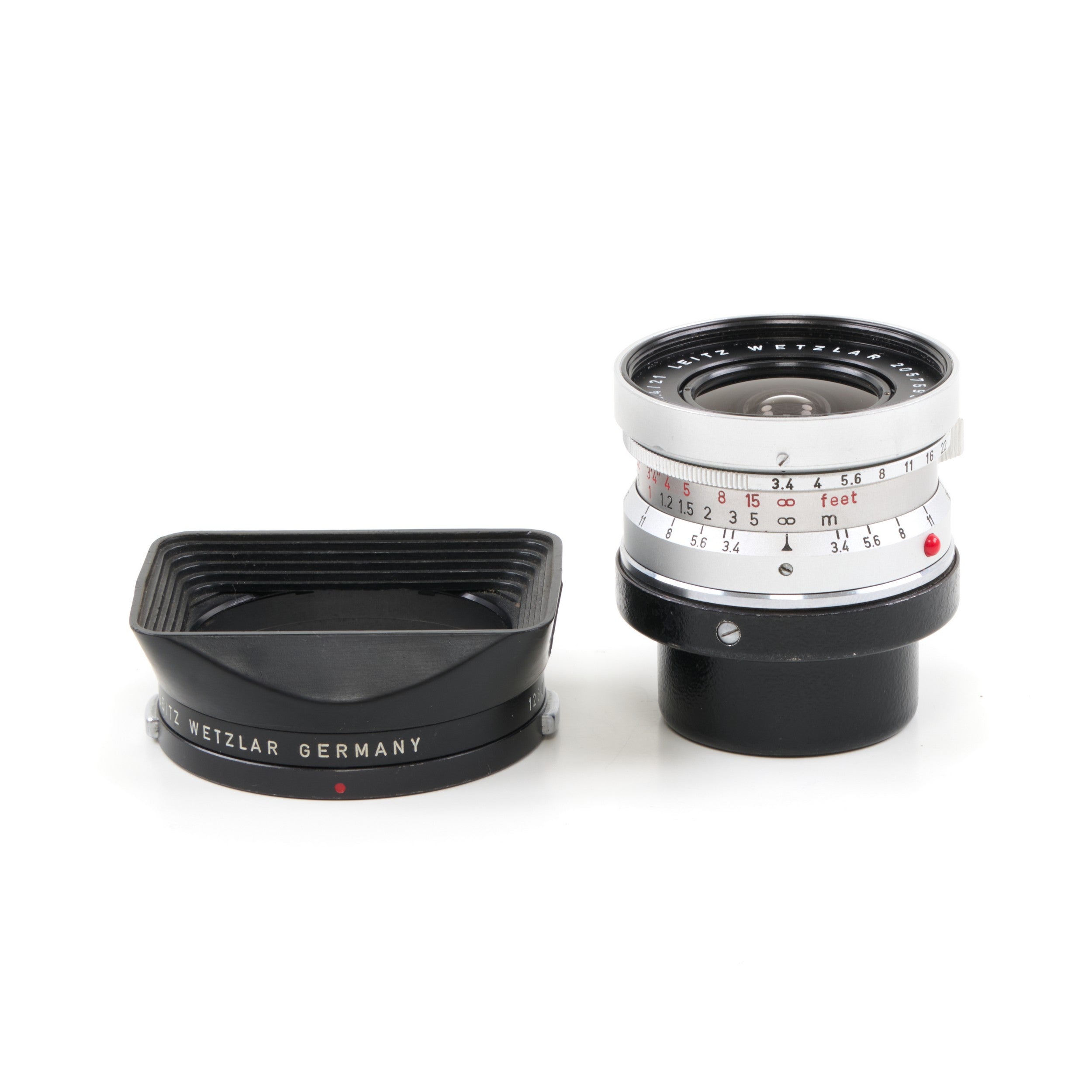Leitz 21mm f3.4 Super-Angulon Chroom + 12501 Zonnekap