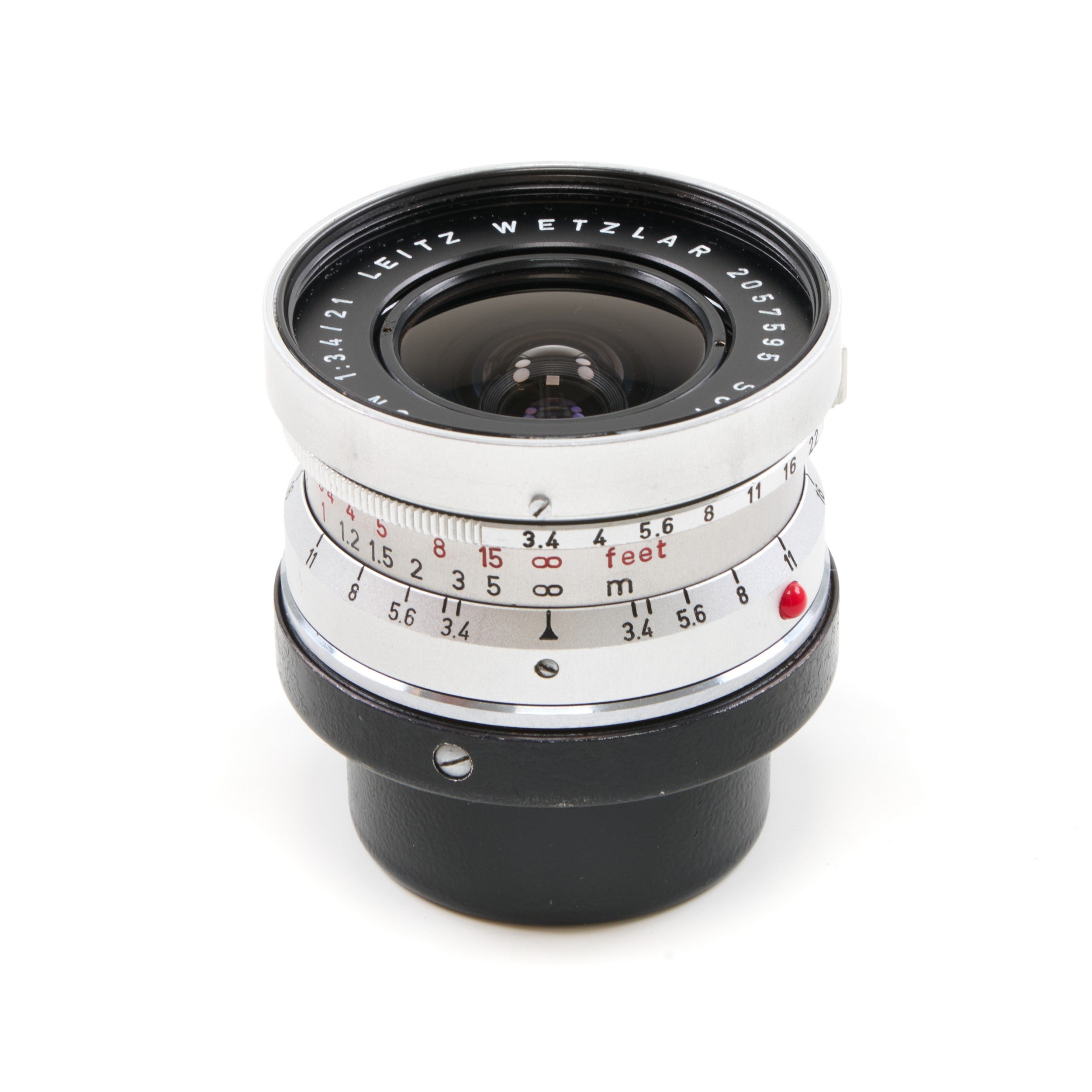 Leitz 21mm f3.4 Super-Angulon Chroom + 12501 Zonnekap