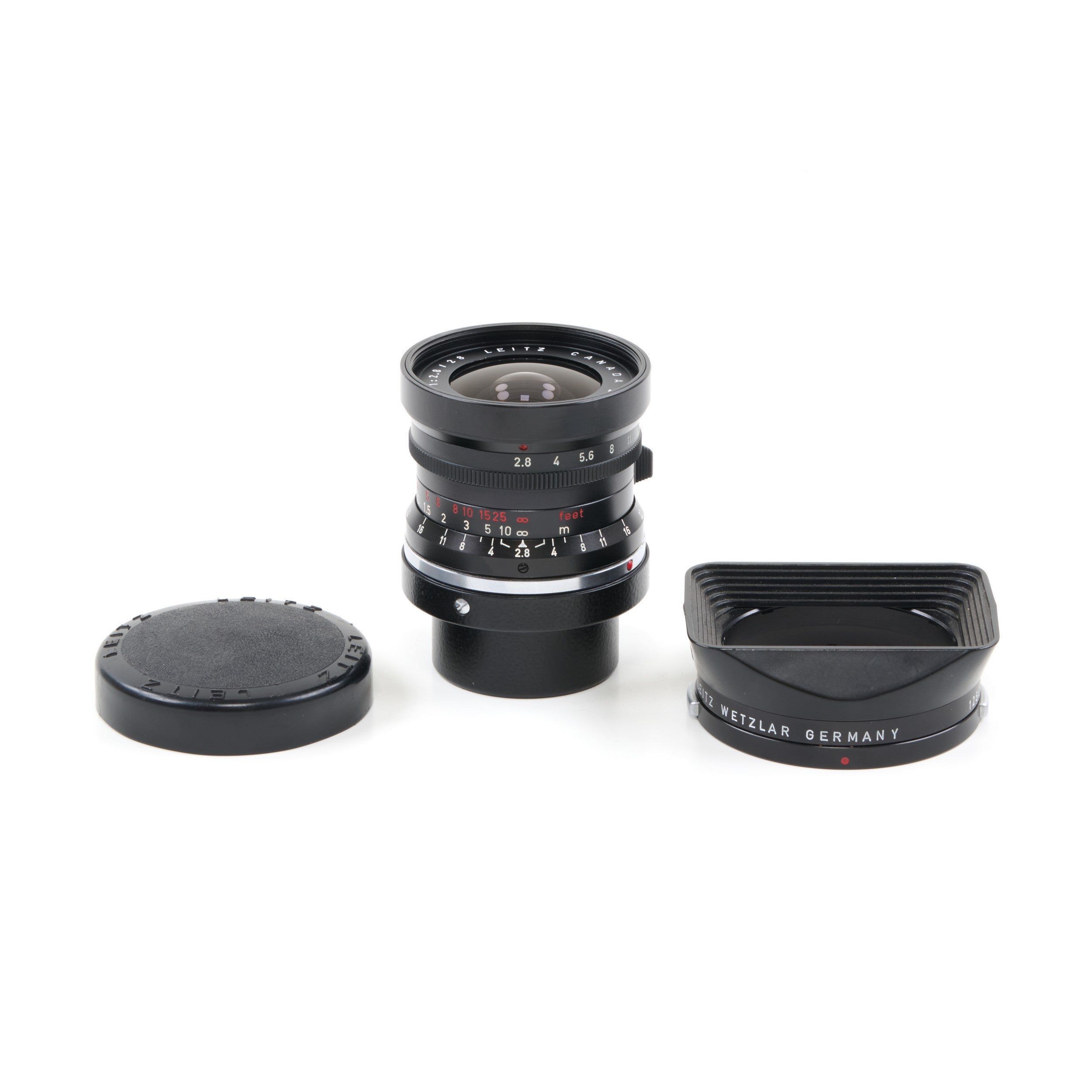 Leitz 28mm f2.8 Elmarit 9 Element Black Paint Stopper Canada + Zonnekap + Doos