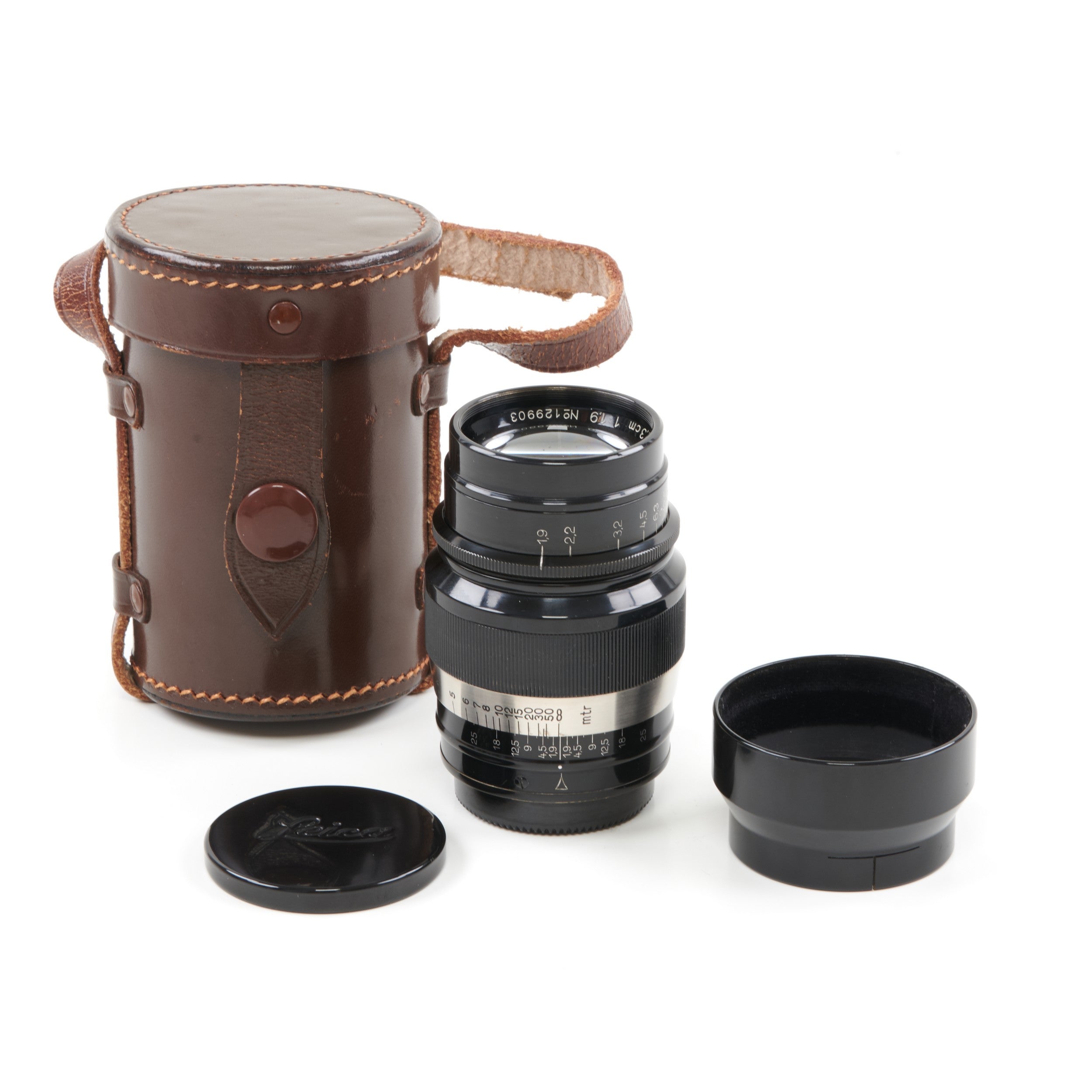 Leitz 73mm f1.9 Hektor Zwart Nikkel M39 Set