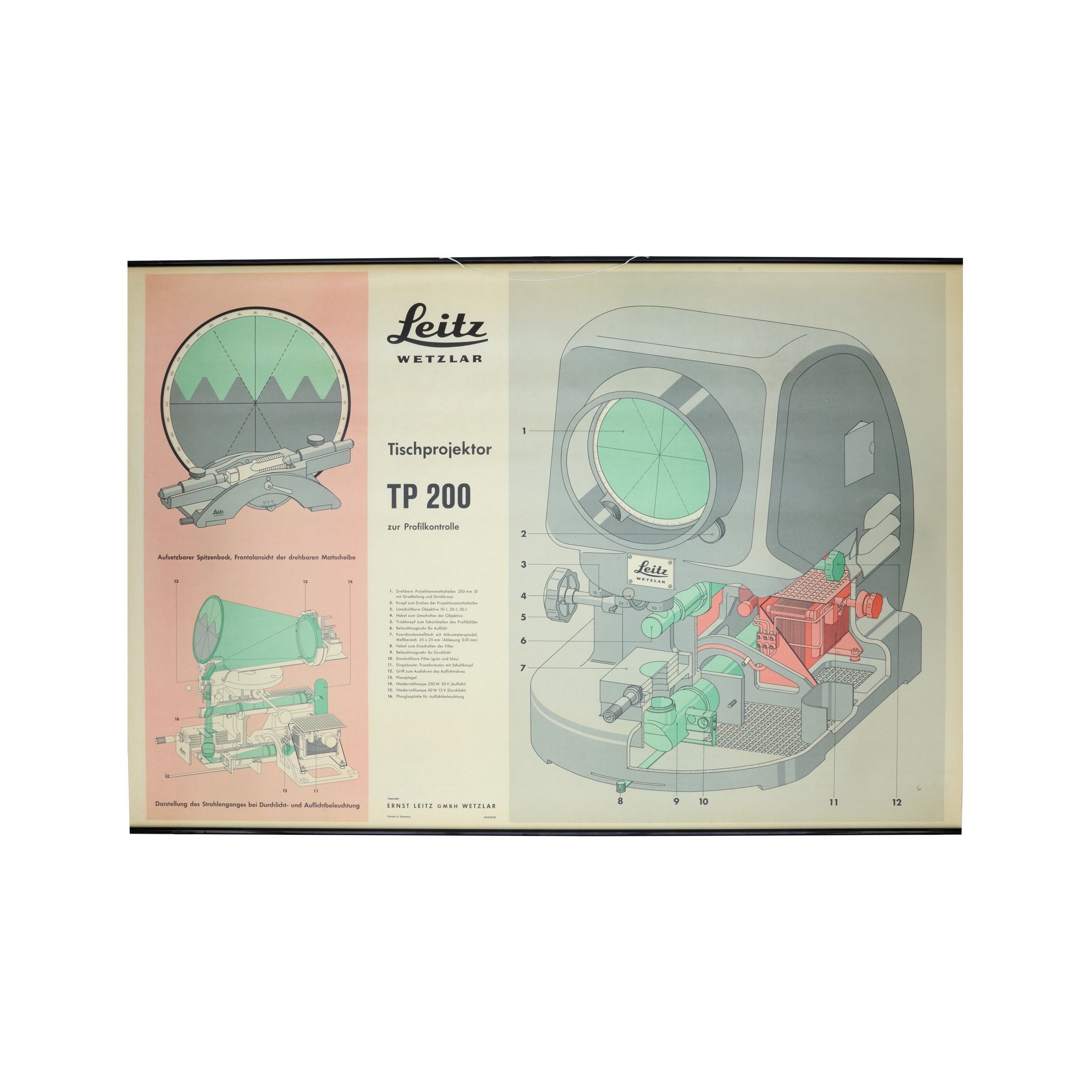 Leitz Tafelprojector TP 200 - Optische Bank Vergelijkingsposter Duits 1961