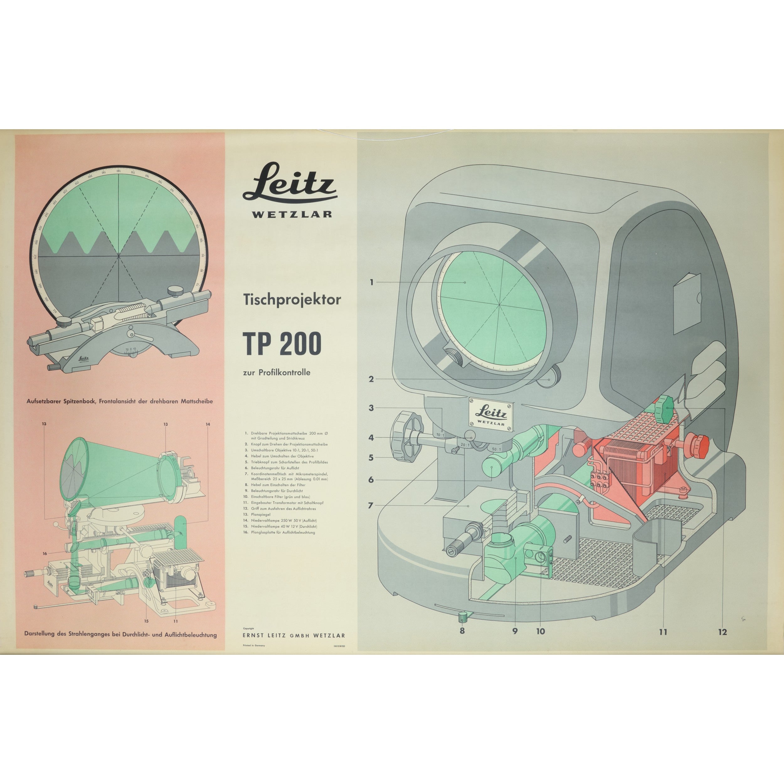 Leitz Tafelprojector TP 200 - Optische Bank Vergelijkingsposter Duits 1961