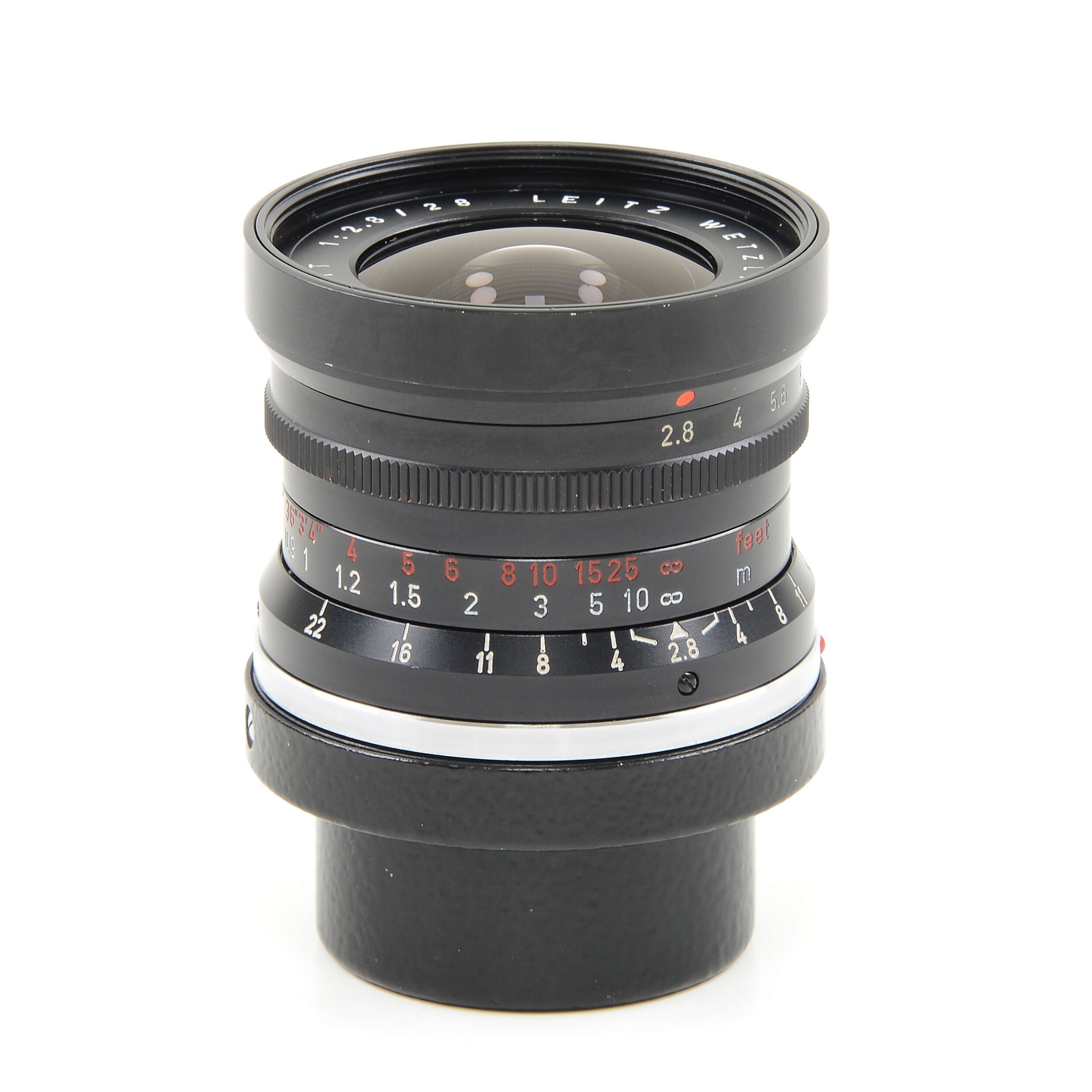 Leitz 28mm f2.8 Elmarit 9 Element zwarte verfstopper Wetzlar Zeer laat uit batchnummer